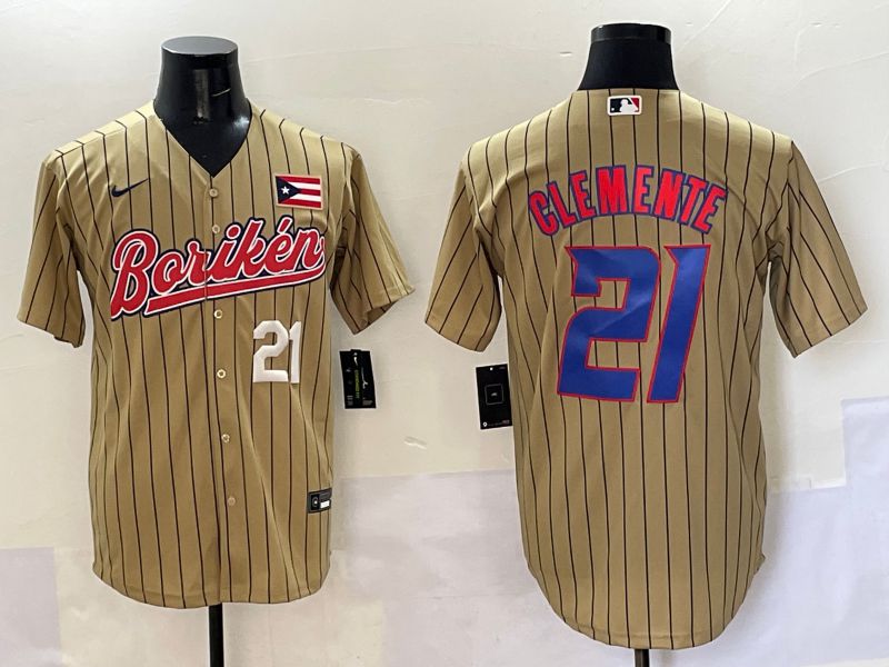 Men Puerto Rico #21 Clemente Brown Stripe Joint Name 2025 Nike MLB Jersey style 5->more jerseys->MLB Jersey